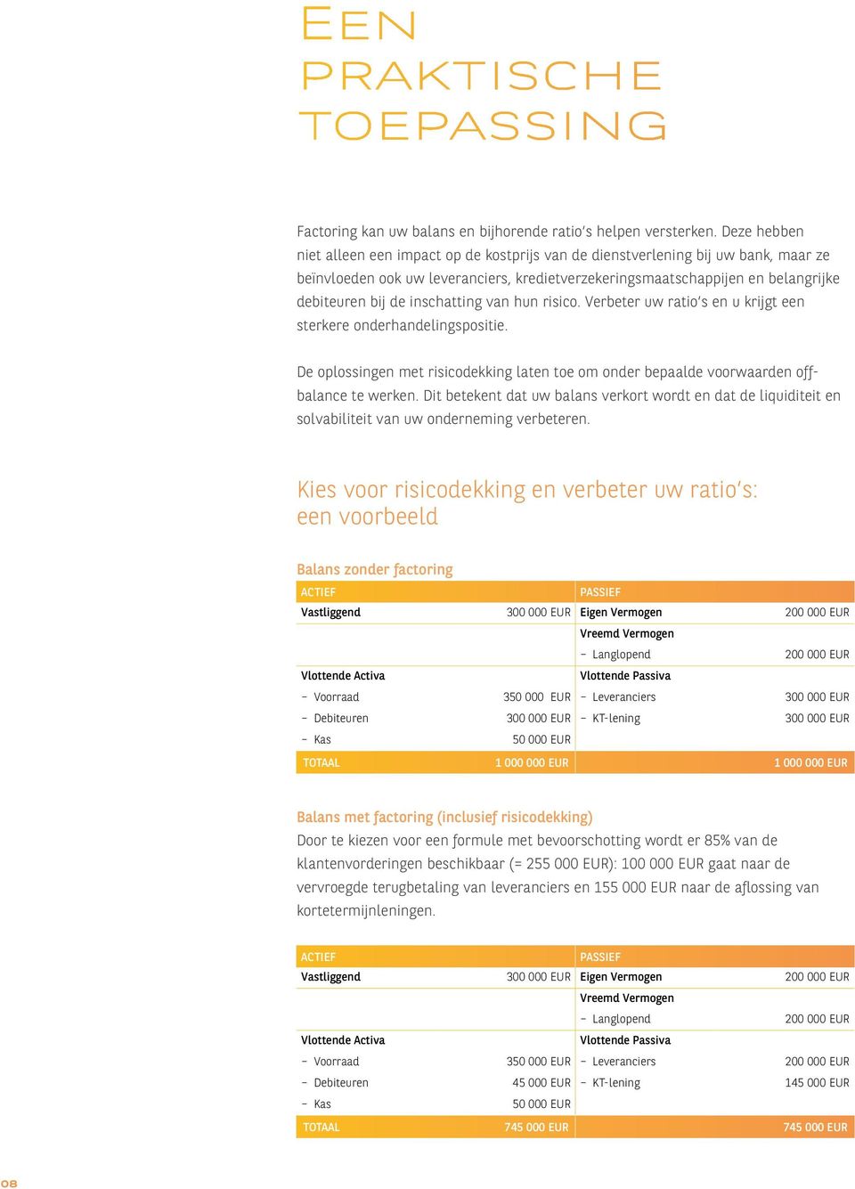 inschatting van hun risico. Verbeter uw ratio s en u krijgt een sterkere onderhandelingspositie. De oplossingen met risicodekking laten toe om onder bepaalde voorwaarden offbalance te werken.