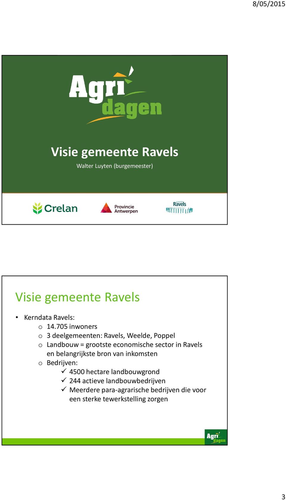 in Ravels en belangrijkste bron van inkomsten o Bedrijven: 4500 hectare landbouwgrond 244