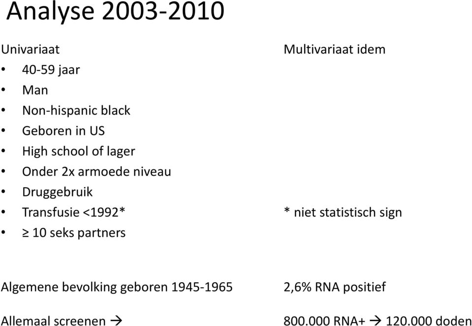 Transfusie <1992* * niet statistisch sign 10 seks partners Algemene bevolking