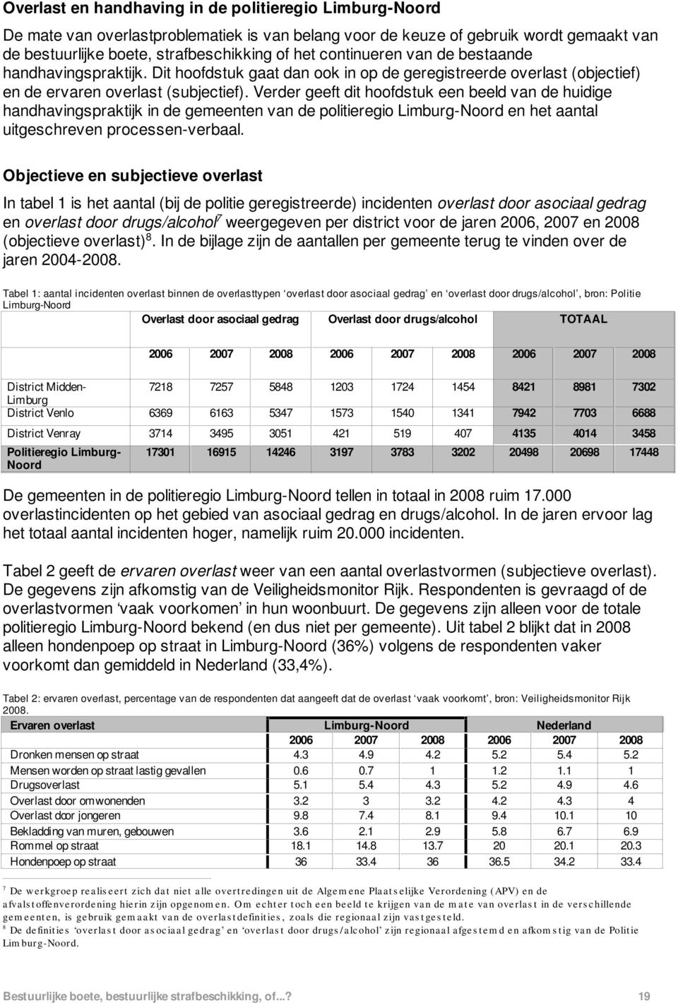 Verder geeft dit hoofdstuk een beeld van de huidige handhavingspraktijk in de gemeenten van de politieregio Limburg-Noord en het aantal uitgeschreven processen-verbaal.