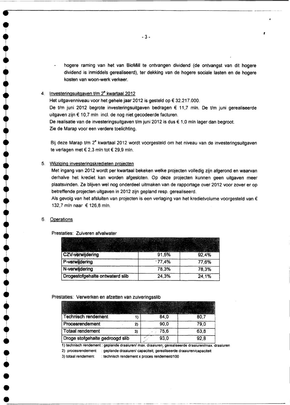 De t/m juni gerealiseerde uitgaven zijn 0,7 min incl. de nog niet gecodeerde facturen. De realisatie van de investeringsuitgaven t/m juni 202 is dus,0 min lager dan begroot.