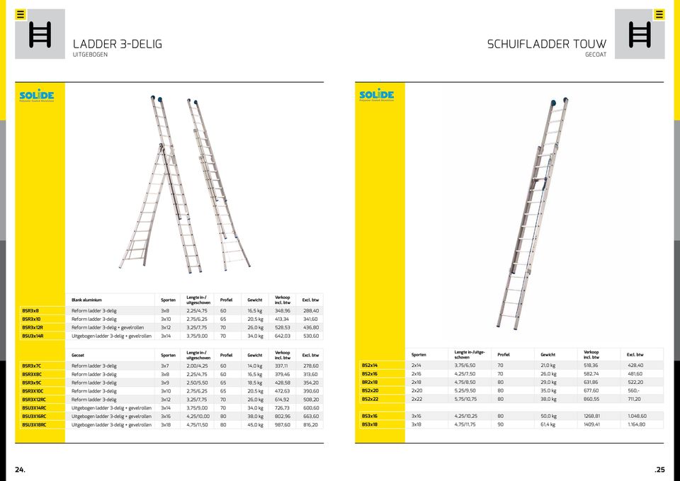 Reform ladder 3-delig 3x7 2,00/4,25 60 14,0 kg 337,11 278,60 BSR3X8C Reform ladder 3-delig 3x8 2,25/4,75 60 16,5 kg 379,46 313,60 BSR3x9C Reform ladder 3-delig 3x9 2,50/5,50 65 18,5 kg 428,58 354,20