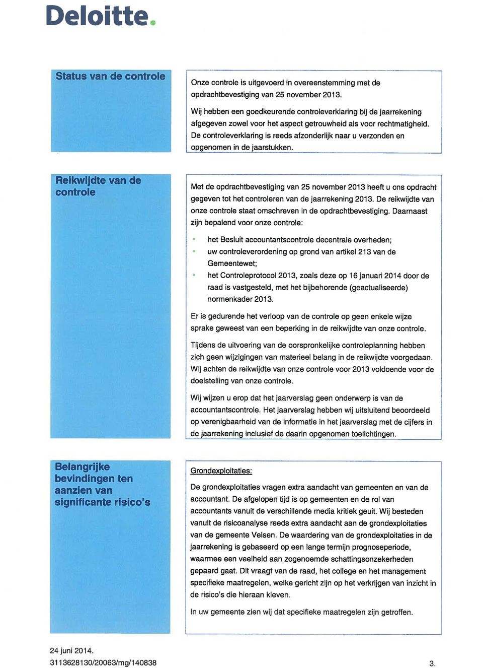 Do controleverklaring is reeds afzonderlijk naar u verzonden en opgenomen in de jaarstukken.