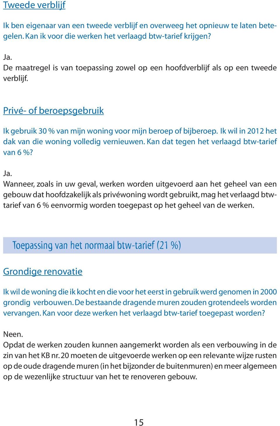 Ik wil in 2012 het dak van die woning volledig vernieuwen. Kan dat tegen het verlaagd btw-tarief van 6 %? Ja.