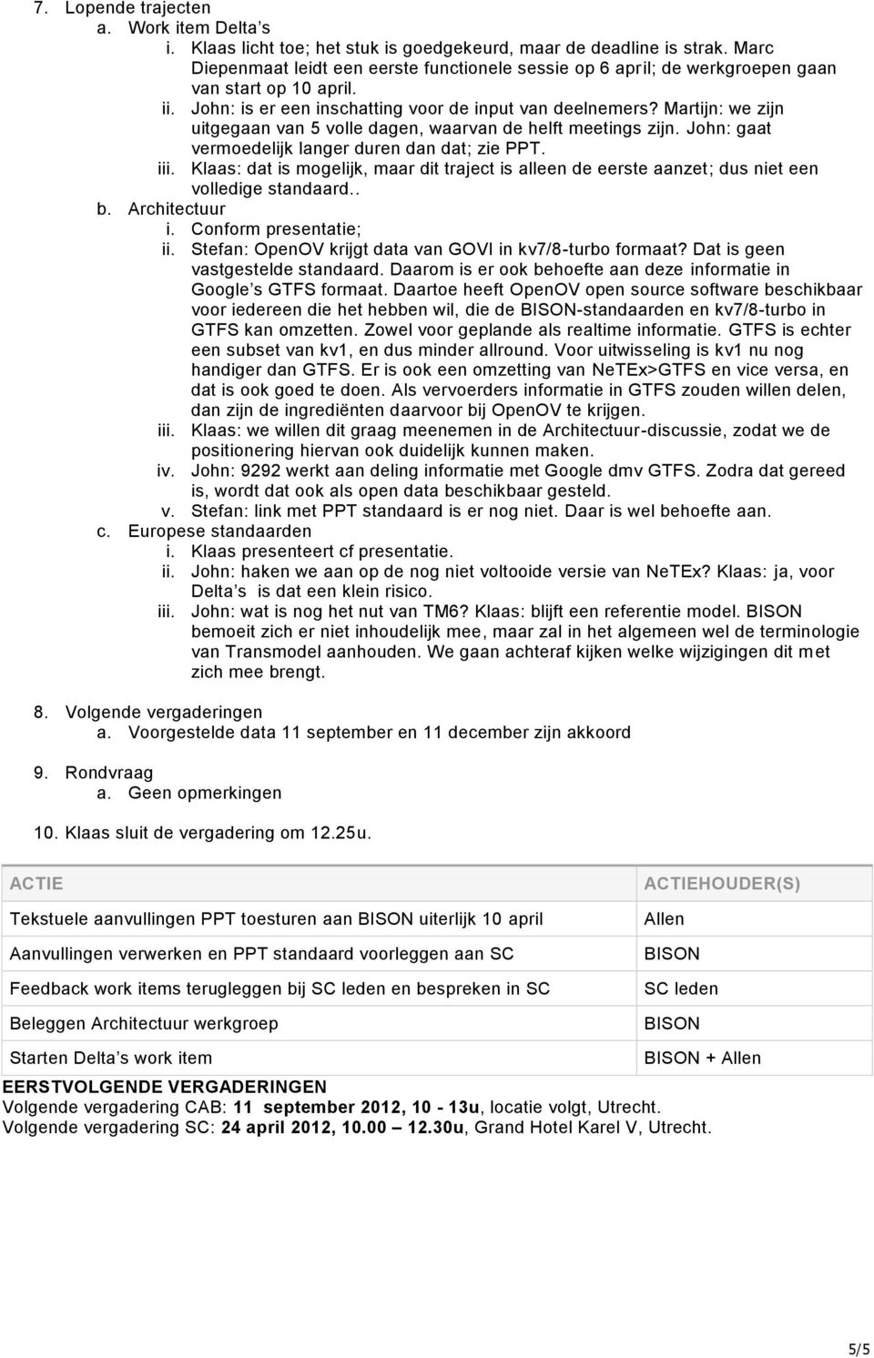 Martijn: we zijn uitgegaan van 5 volle dagen, waarvan de helft meetings zijn. John: gaat vermoedelijk langer duren dan dat; zie PPT. iii.