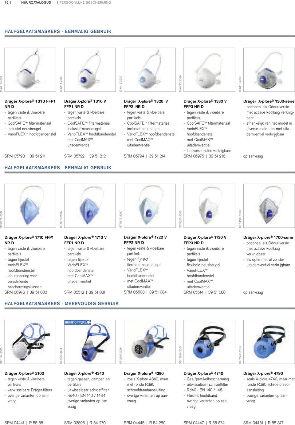 filtermateriaal - inclusief neusbeugel - VarioFLEX hoofdbandenstel - met CoolMAX uitademventiel SRM 05792 39 51 212 Dräger X-plore 1320 V FFP2 NR D - tegen vaste & vloeibare partikels - CoolSAFE