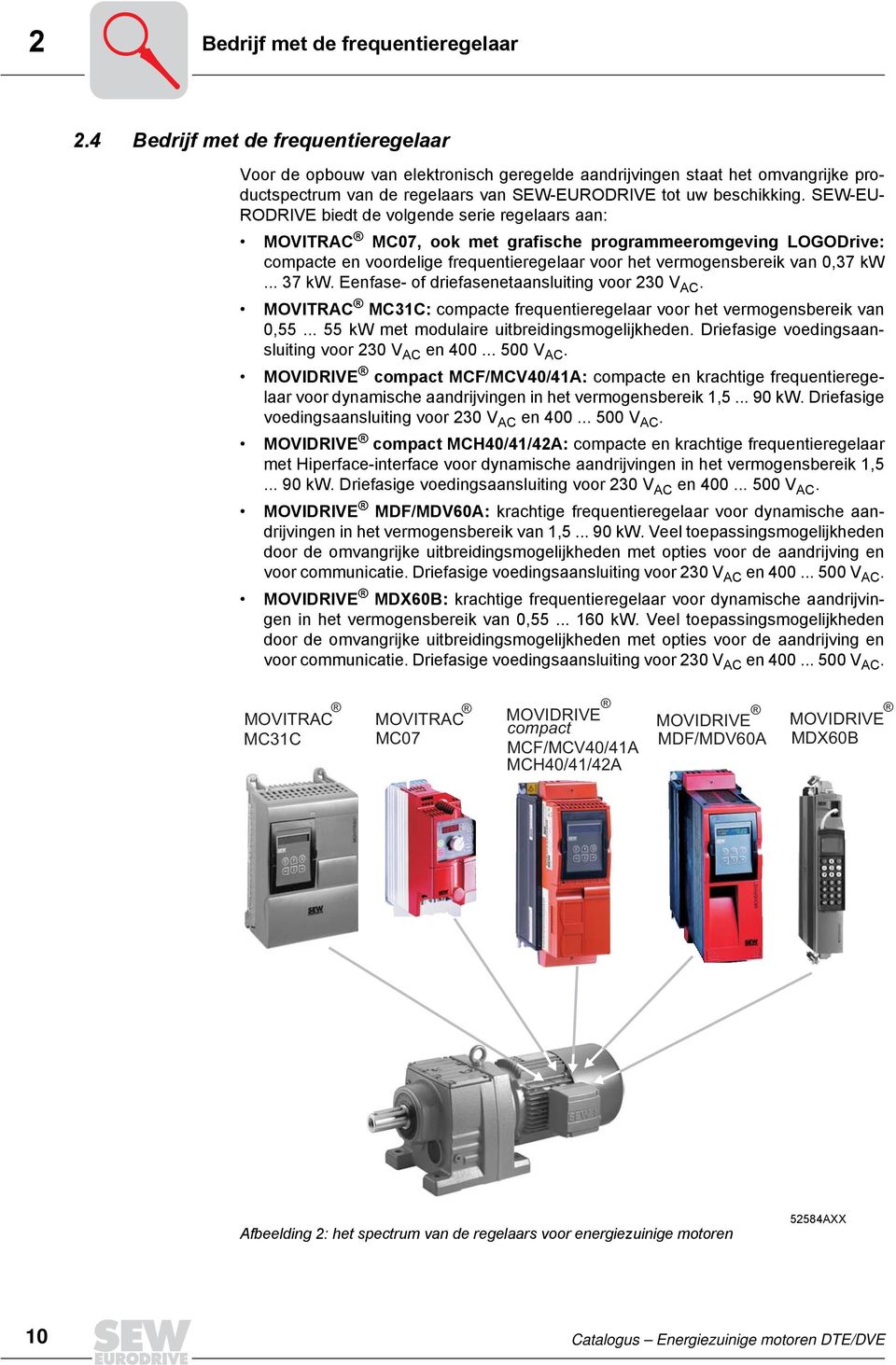 SEW-EU- RODRIVE biedt de volgende serie regelaars aan: MOVITRAC MC07, ook met grafische programmeeromgeving LOGODrive: compacte en voordelige frequentieregelaar voor het vermogensbereik van 0,37 kw.