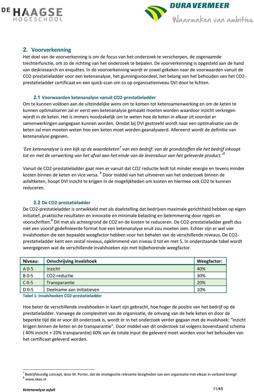 In de voorverkenning wordt er zowel gekeken naar de voorwaarden vanuit de CO2-prestatieladder voor een ketenanalyse, het gunningsvoordeel, het belang van het behouden van het CO2- prestatieladder