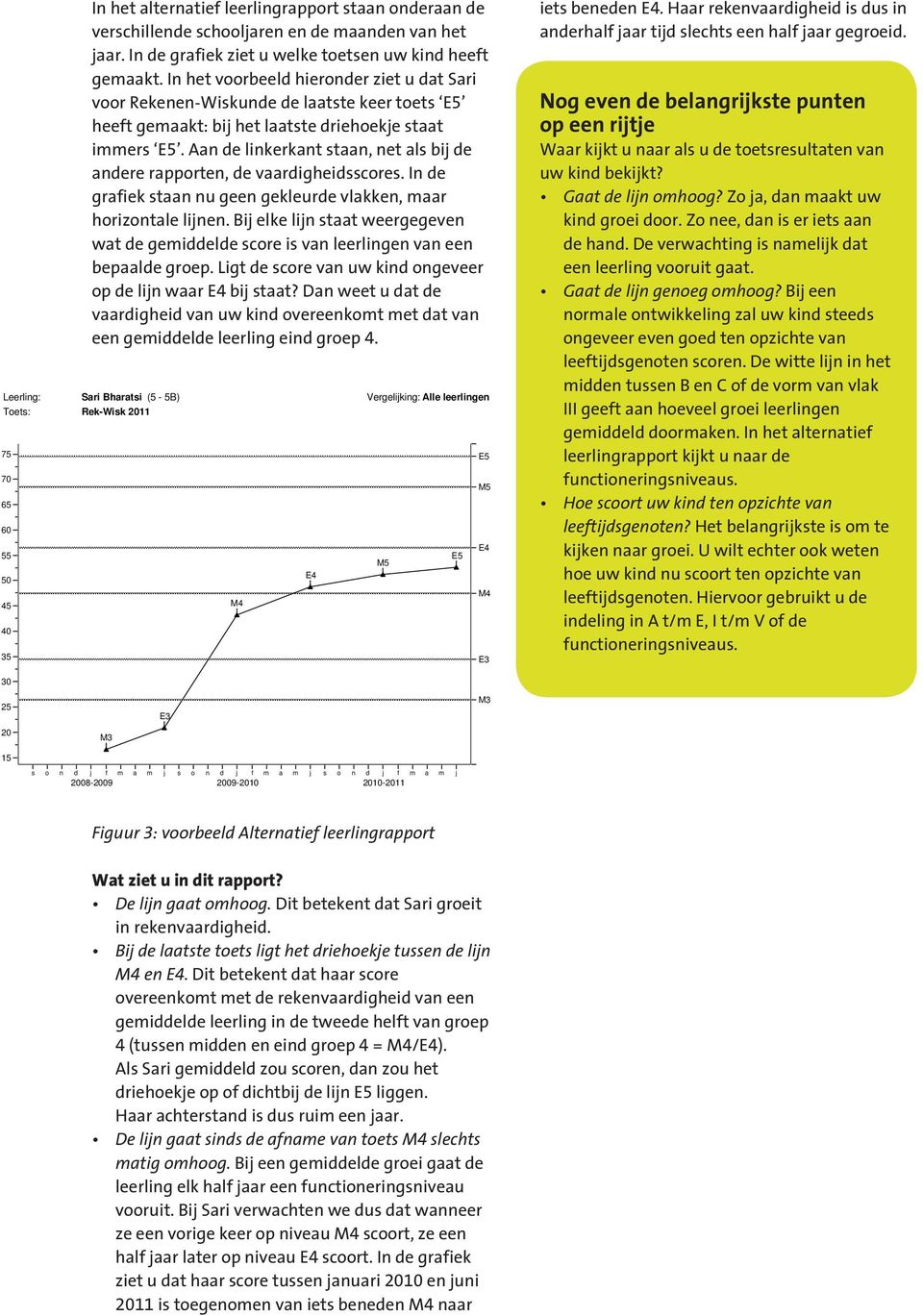 Aan de linkerkant staan, net als bij de andere rapporten, de vaardigheidsscores. In de grafiek staan nu geen gekleurde vlakken, maar horizontale lijnen.