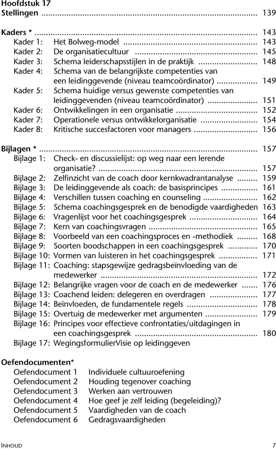 .. 149 Schema huidige versus gewenste competenties van leidinggevenden (niveau teamcoördinator)... 151 Kader 6: Ontwikkelingen in een organisatie.