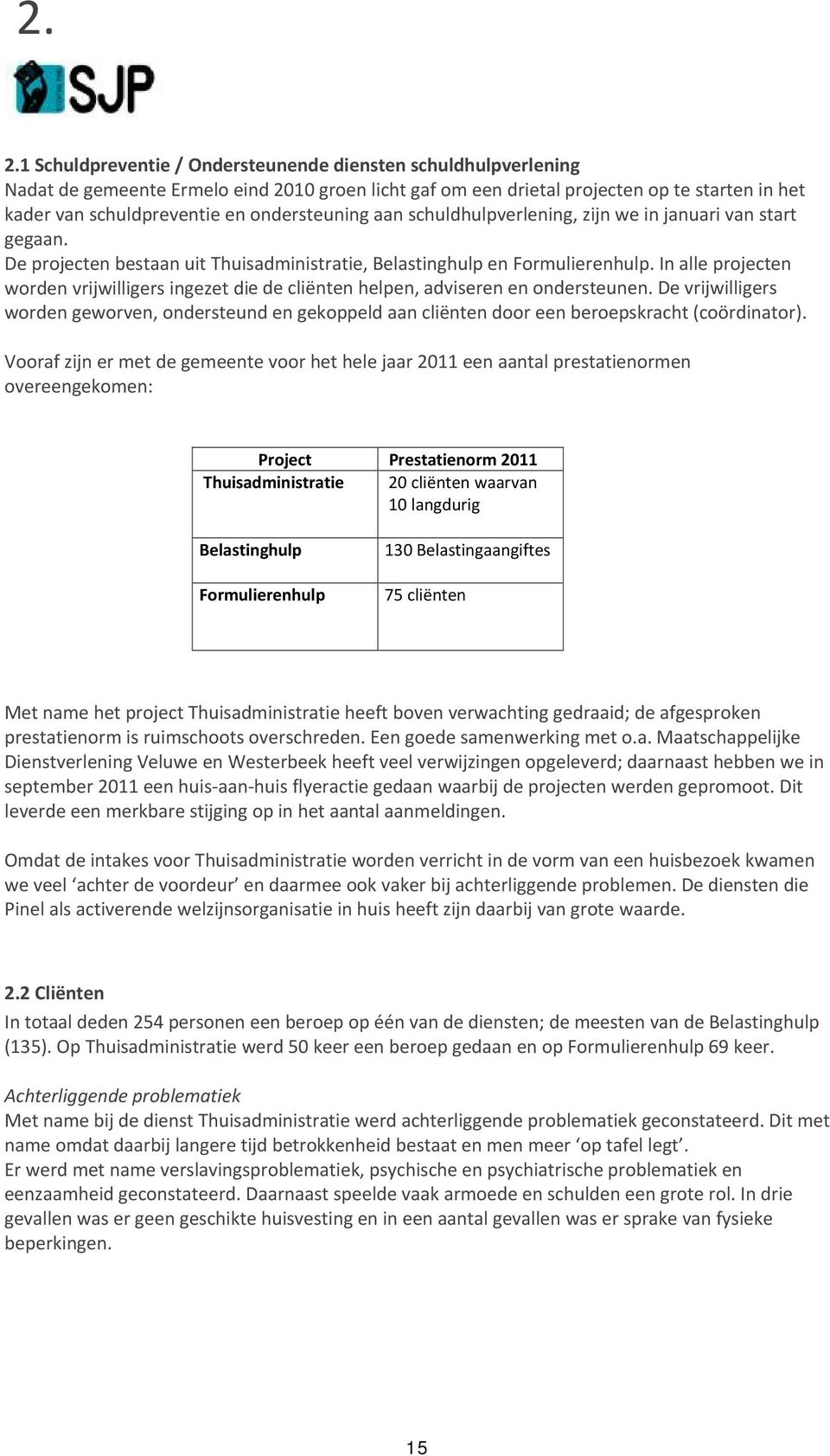 In alle projecten worden vrijwilligers ingezet die de cliënten helpen, adviseren en ondersteunen.