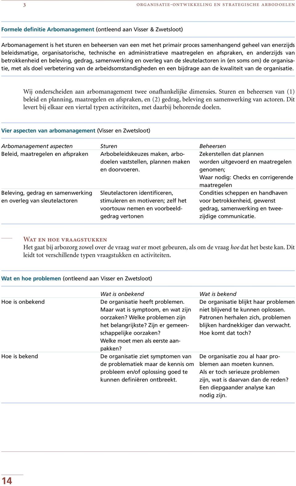 van de sleutelactoren in (en soms om) de organisatie, met als doel verbetering van de arbeidsomstandigheden en een bijdrage aan de kwaliteit van de organisatie.