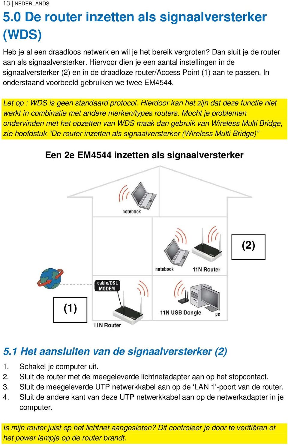 Let op : WDS is geen standaard protocol. Hierdoor kan het zijn dat deze functie niet werkt in combinatie met andere merken/types routers.