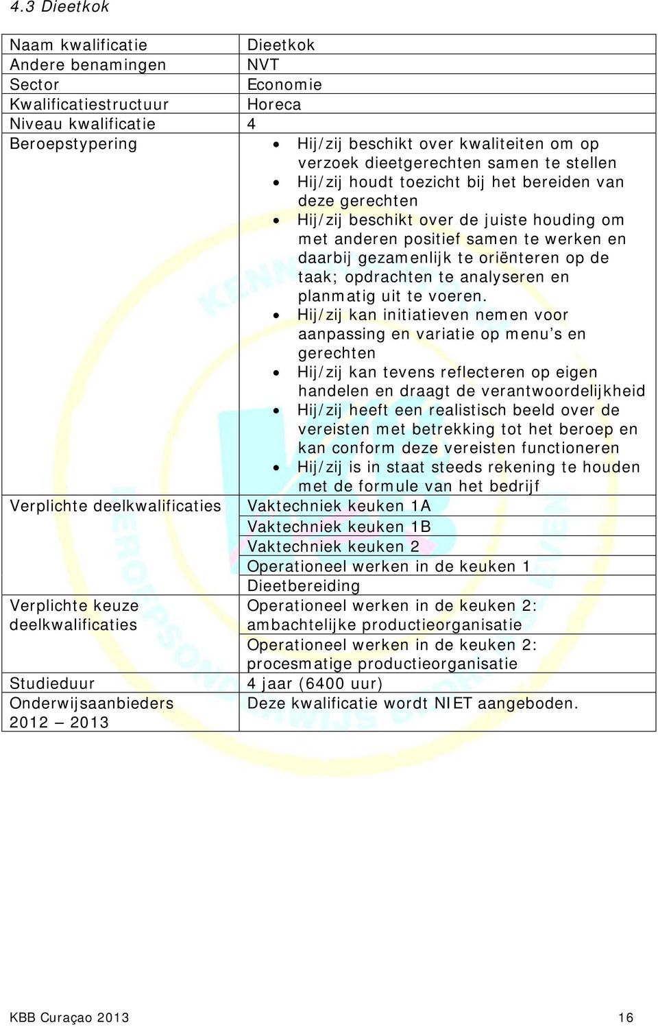 Hij/zij kan initiatieven nemen voor aanpassing en variatie op menu s en gerechten Hij/zij kan tevens reflecteren op eigen handelen en draagt de verantwoordelijkheid Hij/zij heeft een realistisch