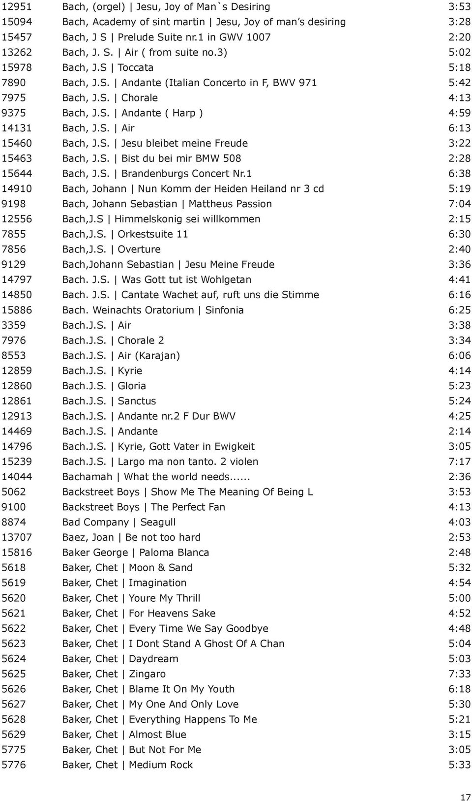 S. Jesu bleibet meine Freude 3:22 15463 Bach, J.S. Bist du bei mir BMW 508 2:28 15644 Bach, J.S. Brandenburgs Concert Nr.