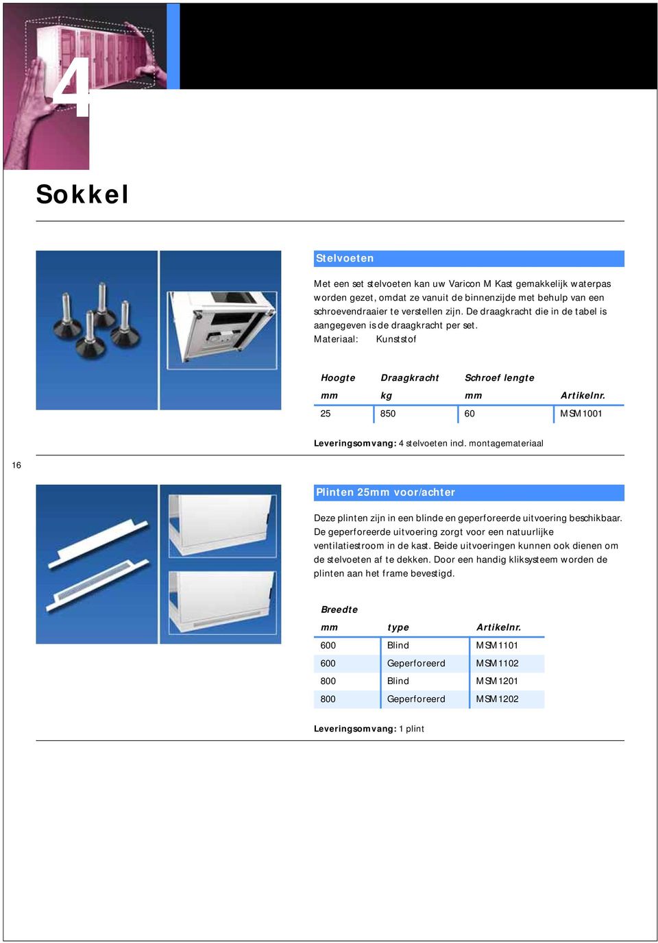 montagemateriaal 16 Plinten 25mm voor/achter Deze plinten zijn in een blinde en geperforeerde uitvoering beschikbaar.