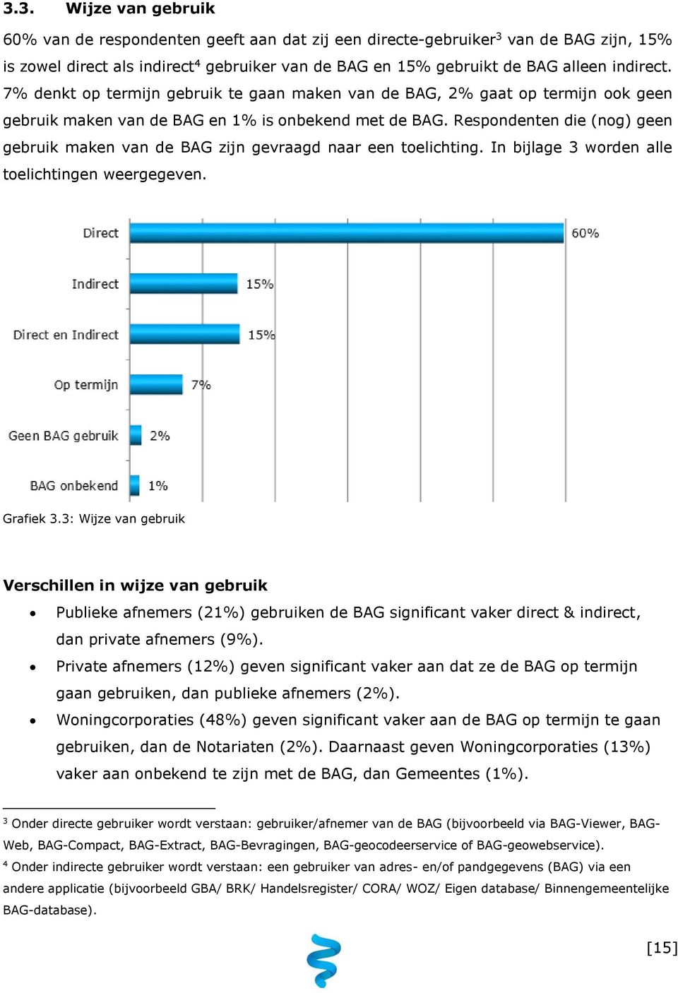 Respondenten die (nog) geen gebruik maken van de BAG zijn gevraagd naar een toelichting. In bijlage 3 worden alle toelichtingen weergegeven. Grafiek 3.