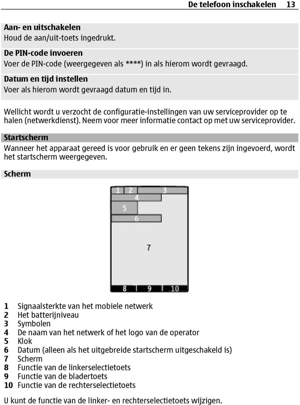 Neem voor meer informatie contact op met uw serviceprovider. Startscherm Wanneer het apparaat gereed is voor gebruik en er geen tekens zijn ingevoerd, wordt het startscherm weergegeven.