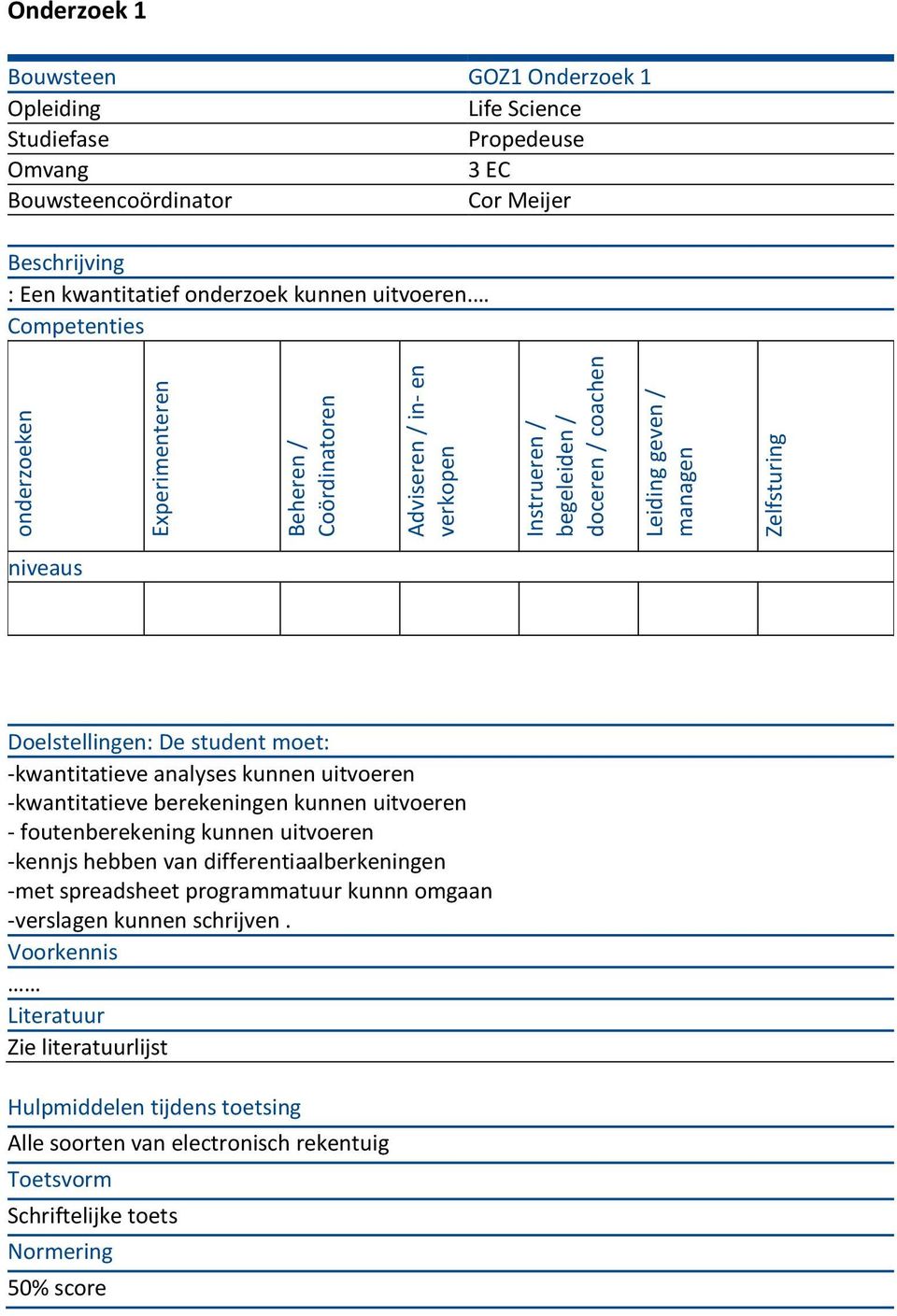 foutenberekening kunnen uitvoeren -kennjs hebben van differentiaalberkeningen -met spreadsheet programmatuur kunnn