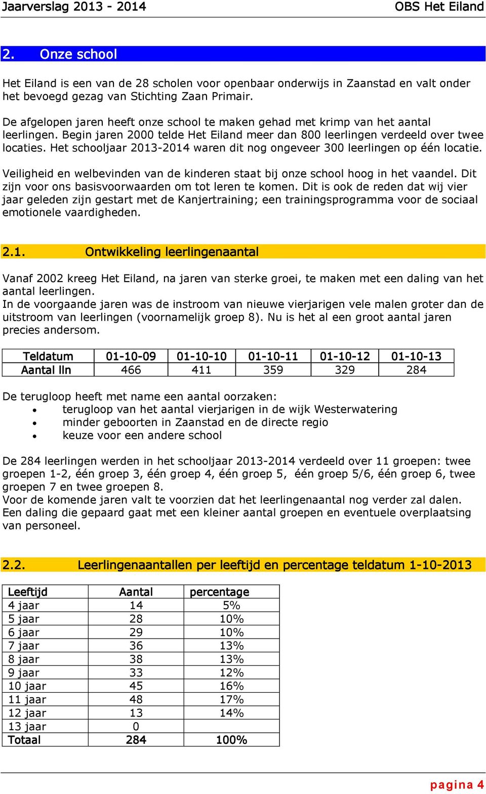 Het schooljaar 2013-2014 waren dit nog ongeveer 300 leerlingen op één locatie. Veiligheid en welbevinden van de kinderen staat bij onze school hoog in het vaandel.