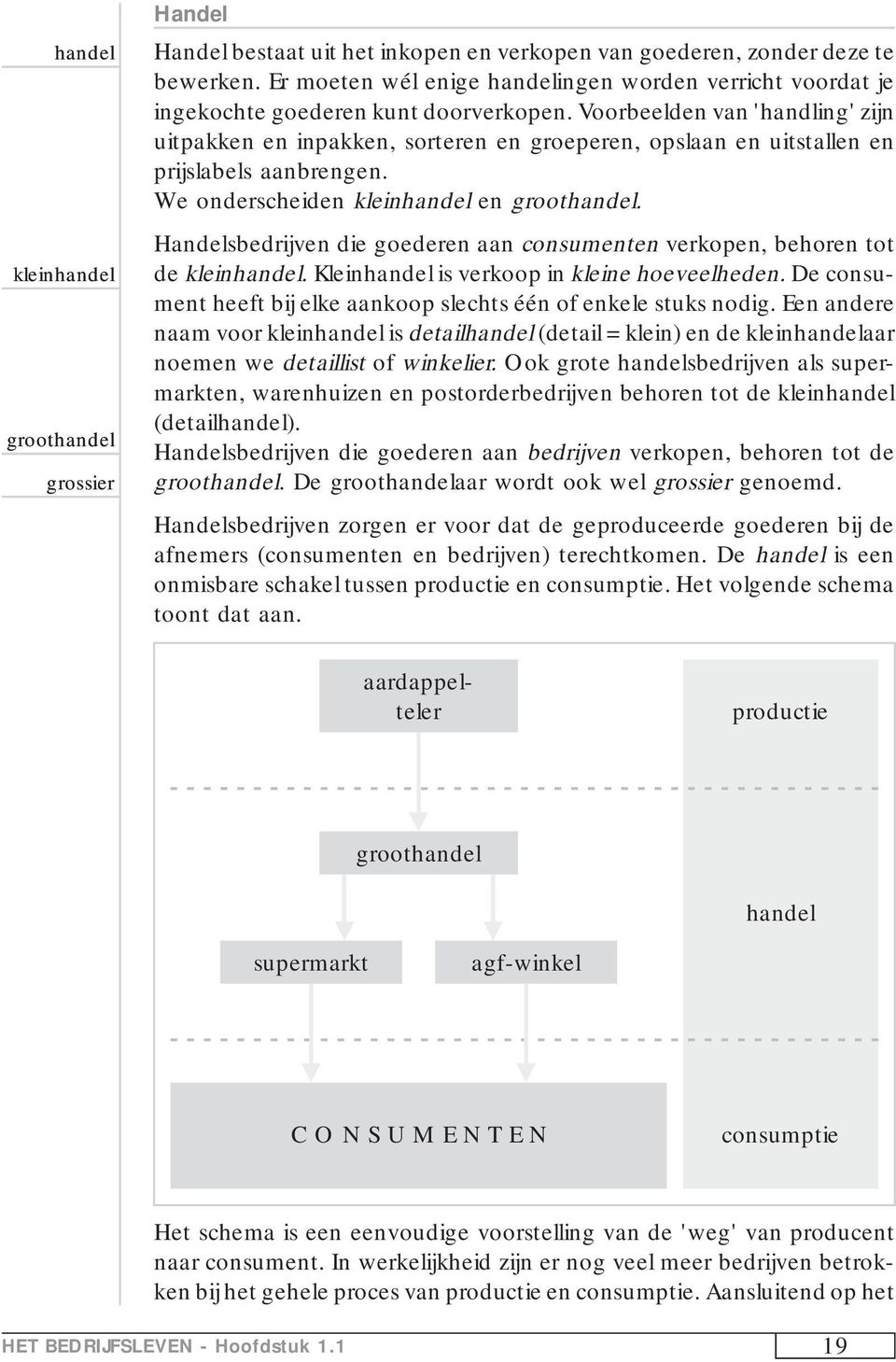 Voorbeelden van 'handling' zijn uitpakken en inpakken, sorteren en groeperen, opslaan en uitstallen en prijslabels aanbrengen. We onderscheiden kleinhandel en groothandel.