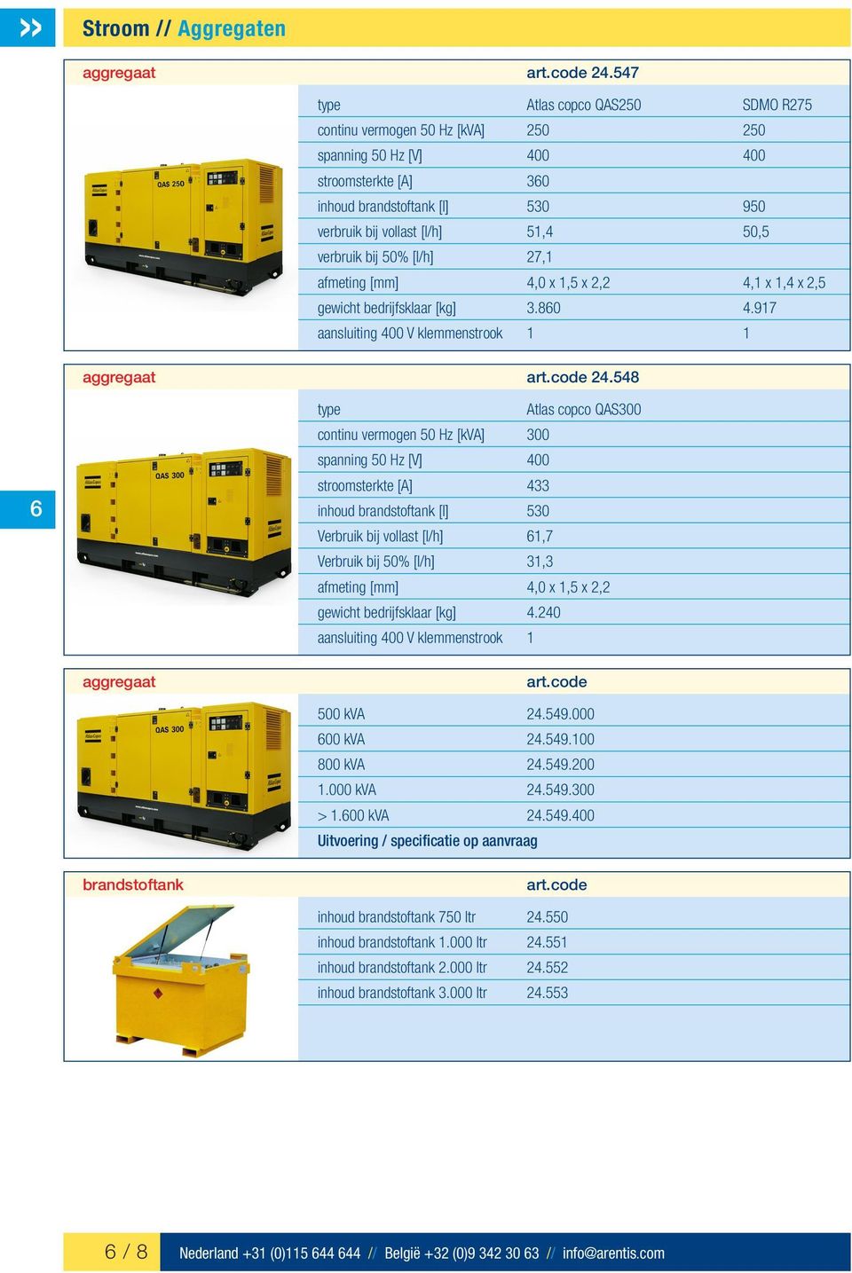 verbruik bij 50% [l/h] 27,1 afmeting [mm] 4,0 x 1,5 x 2,2 4,1 x 1,4 x 2,5 gewicht bedrijfsklaar [kg] 3.80 4.917 aansluiting 400 V klemmenstrook 1 1 aggregaat art.code 24.