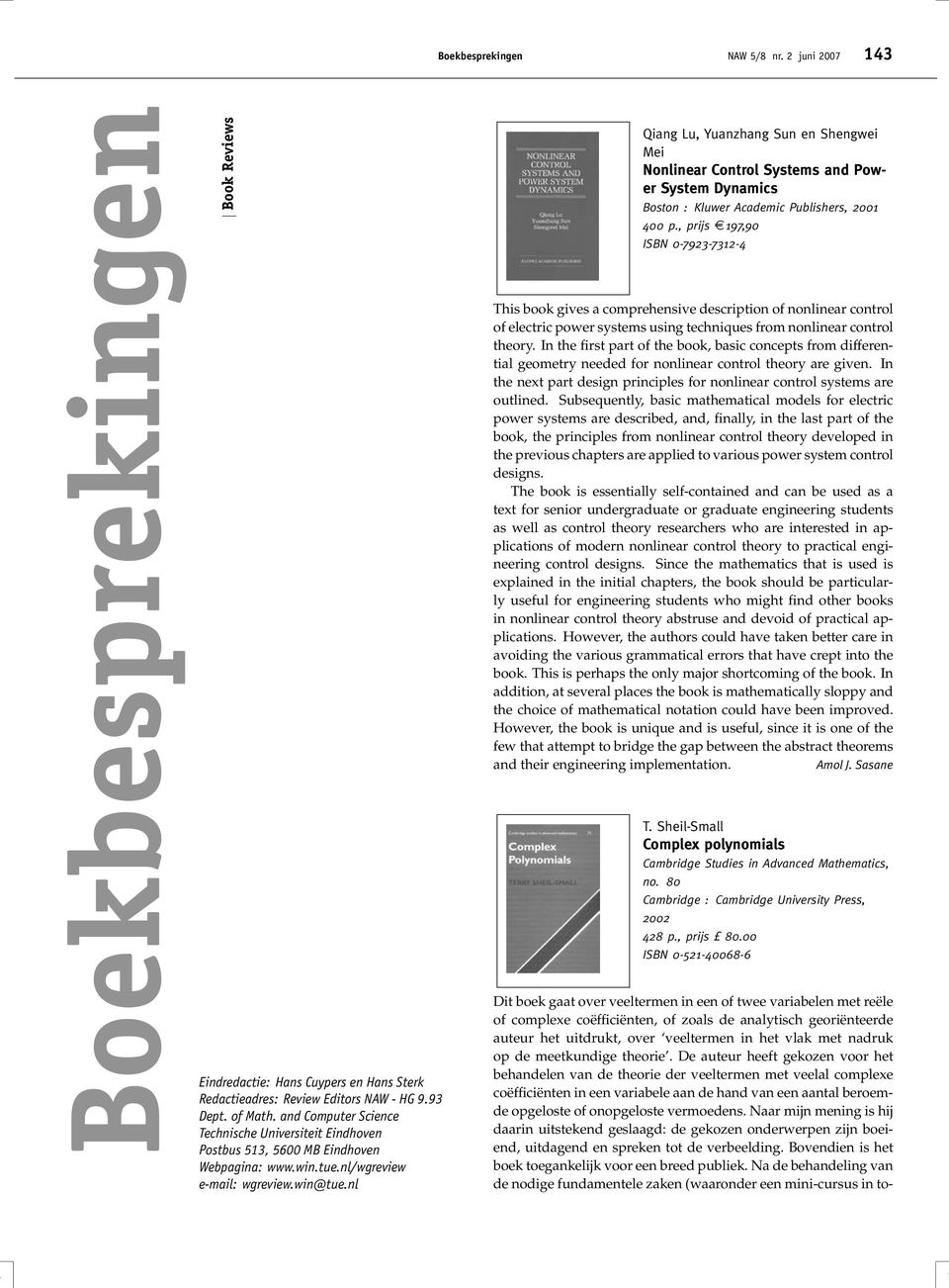 nl Qiang Lu, Yuanzhang Sun en Shengwei Mei Nonlinear Control Systems and Power System Dynamics Boston : Kluwer Academic Publishers, 2001 400 p.