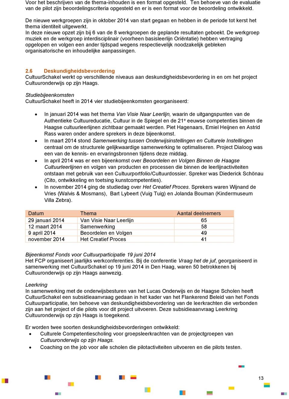 In deze nieuwe opzet zijn bij 6 van de 8 werkgroepen de geplande resultaten geboekt.