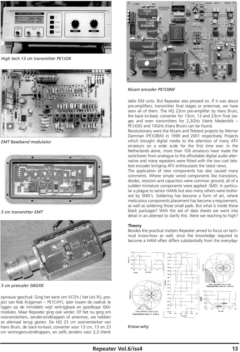 The HQ 23cm pre-amplifier by Hans Bruin, the back-to-basic converter for 13cm, 13 and 23cm final stages and even transmitters for 2,3GHz (Henk Medenblik PE1JOK) and 10GHz (Hans Bruin) can be found.