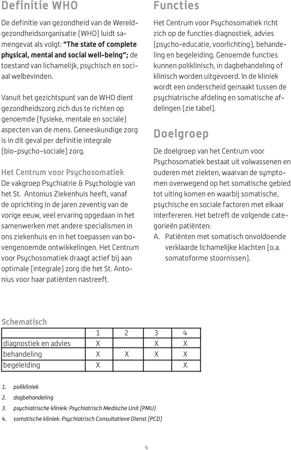 Geneeskundige zorg is in dit geval per definitie integrale (bio-psycho-sociale) zorg. Het Centrum voor Psychosomatiek De vakgroep Psychiatrie & Psychologie van het St.