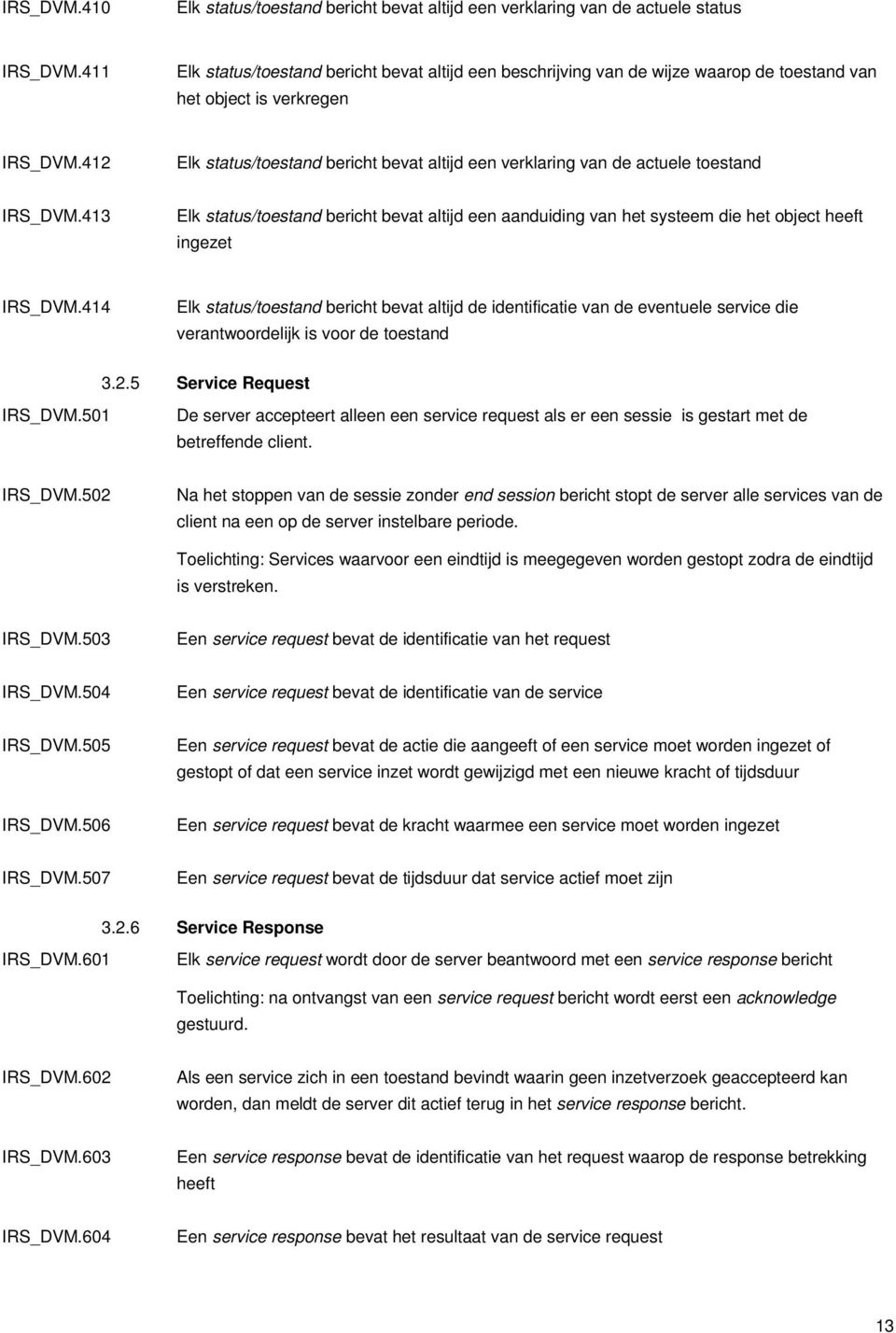 412 Elk status/toestand bericht bevat altijd een verklaring van de actuele toestand IRS_DVM.