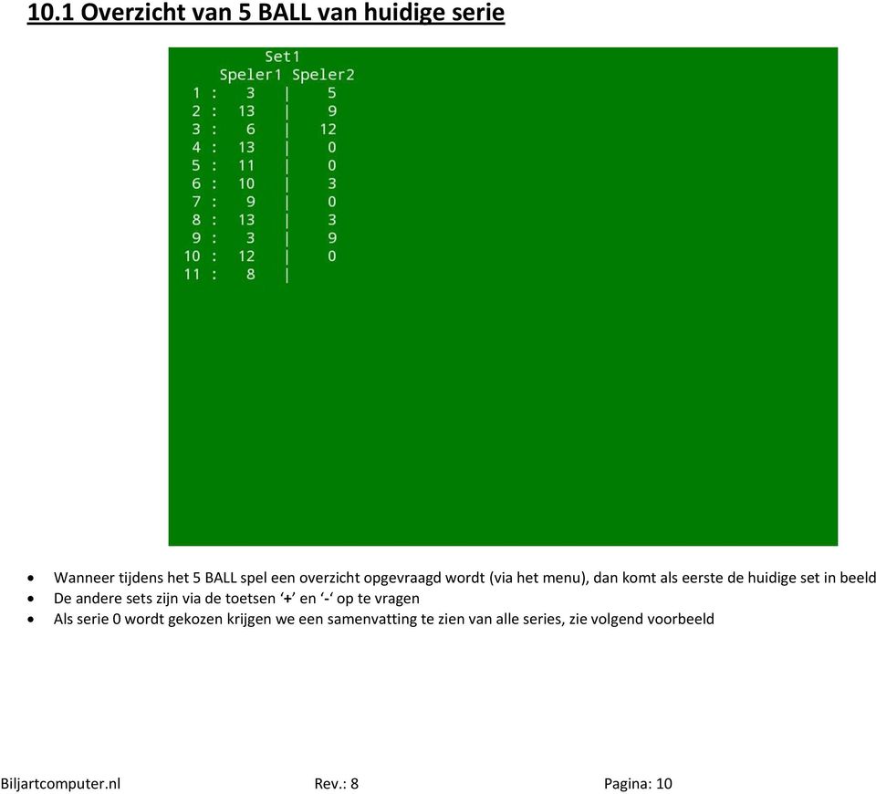 sets zijn via de toetsen + en - op te vragen Als serie 0 wordt gekozen krijgen we een