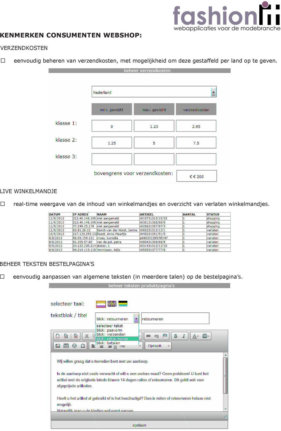 LIVE WINKELMANDJE real-time weergave van de inhoud van winkelmandjes en overzicht