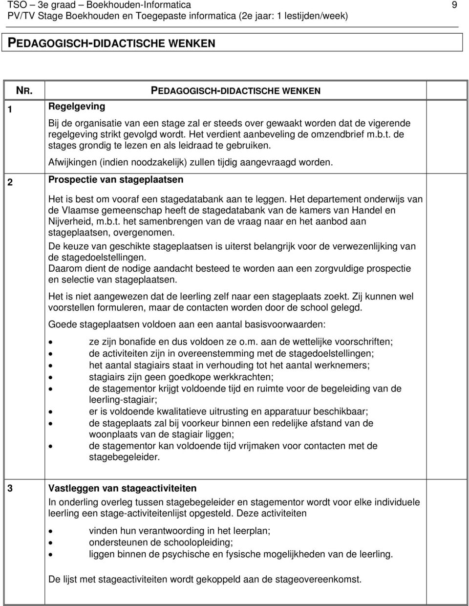 Het verdient aanbeveling de omzendbrief m.b.t. de stages grondig te lezen en als leidraad te gebruiken. Afwijkingen (indien noodzakelijk) zullen tijdig aangevraagd worden.