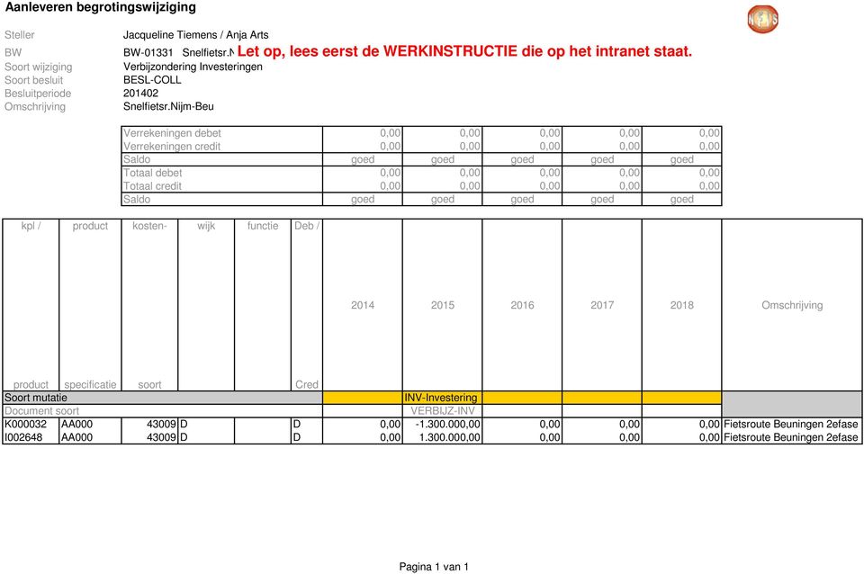 Verrekeningen debet 0,00 0,00 0,00 0,00 0,00 Verrekeningen credit 0,00 0,00 0,00 0,00 0,00 Saldo goed goed goed goed goed Totaal debet 0,00 0,00 0,00 0,00 0,00 Totaal credit 0,00 0,00 0,00 0,00 0,00