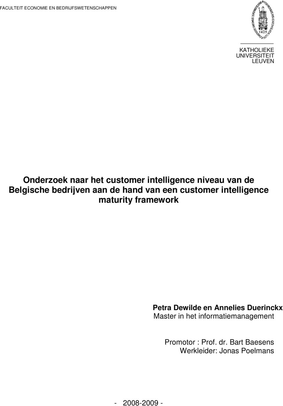 customer intelligence maturity framework Petra Dewilde en Annelies Duerinckx Master in