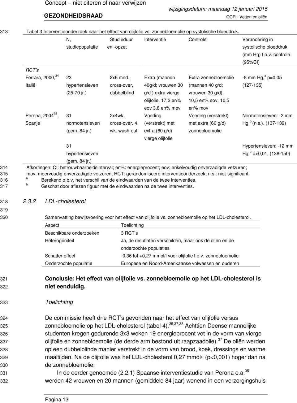 , Extra (mannen Extra zonnebloemolie -8 mm Hg, a p=0,05 Italië hypertensieven cross-over, 40g/d; vrouwen 30 (mannen 40 g/d; (127-135) (25-70 jr.) dubbelblind g/d ) extra vierge vrouwen 30 g/d).