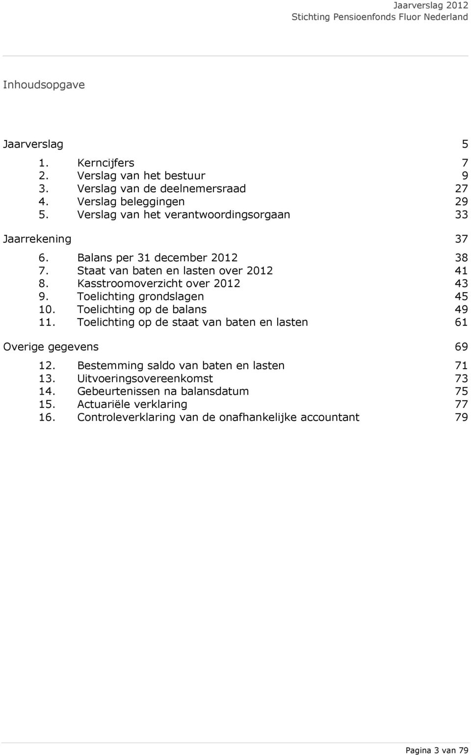 Kasstroomoverzicht over 2012 43 9. Toelichting grondslagen 45 10. Toelichting op de balans 49 11.