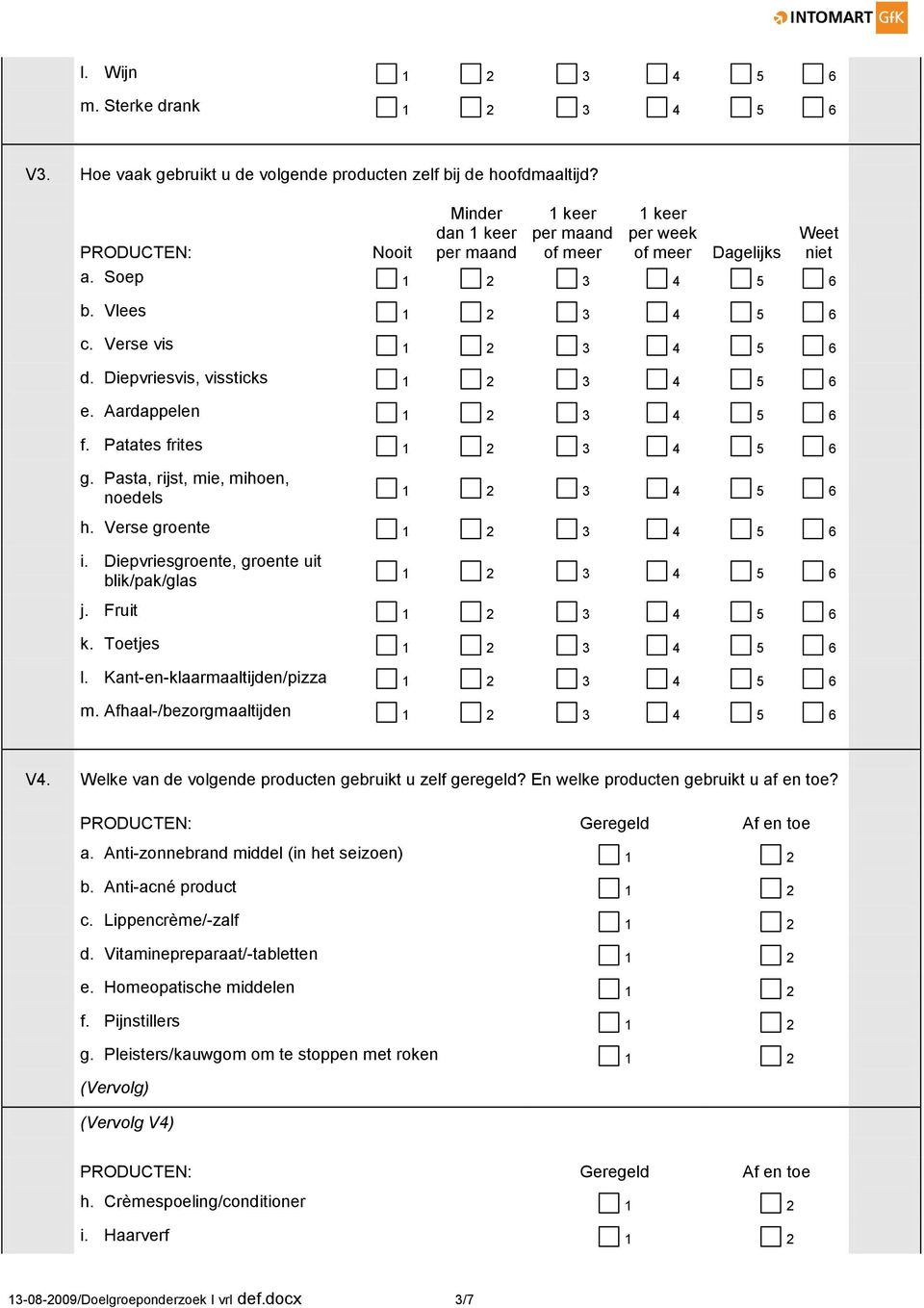 Afhaal-/bezorgmaaltijden V4. Welke van de volgende producten gebruikt u zelf geregeld? En welke producten gebruikt u af en toe? PRODUCTEN: Geregeld Af en toe a.