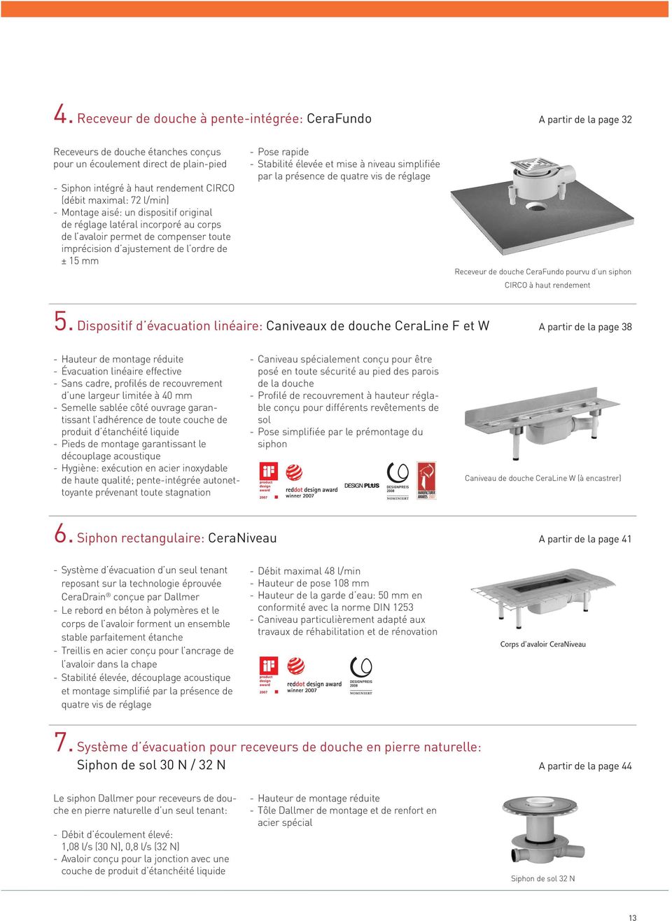 Stabilité élevée et mise à niveau simplifiée par la présence de quatre vis de réglage Receveur de douche CeraFundo pourvu d un siphon CIRCO à haut rendement 5.