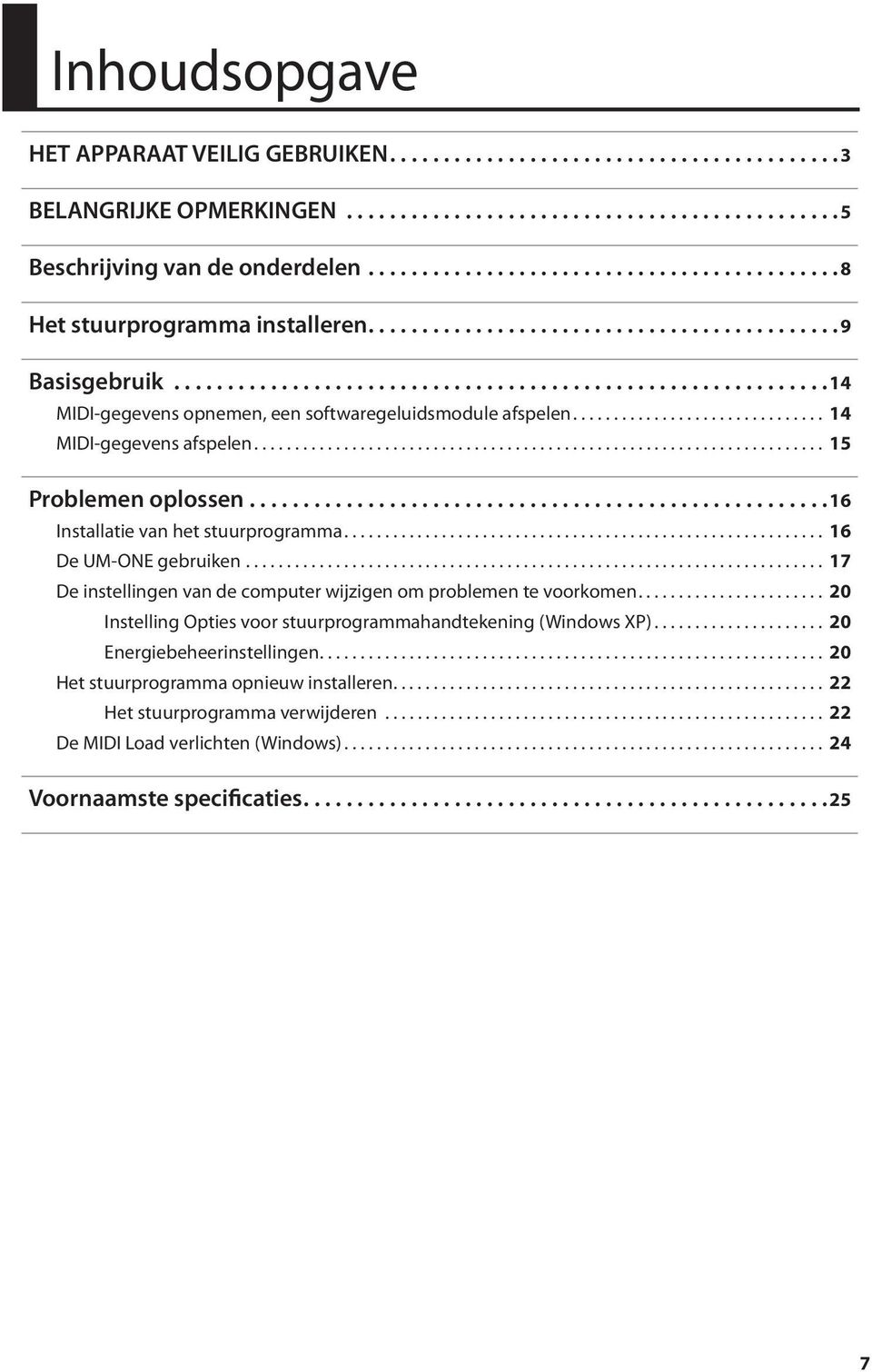 .............................. 14 MIDI-gegevens afspelen...................................................................... 15 Problemen oplossen...................................................... 16 Installatie van het stuurprogramma.