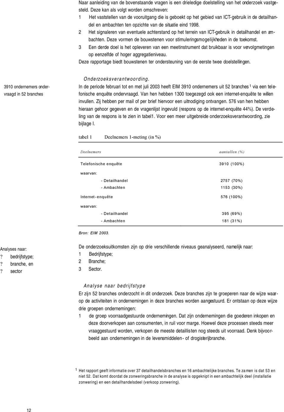 2 Het signaleren van eventuele achterstand op het terrein van ICT-gebruik in detailhandel en ambachten. Deze vormen de bouwstenen voor stimuleringsmogelijkheden in de toekomst.