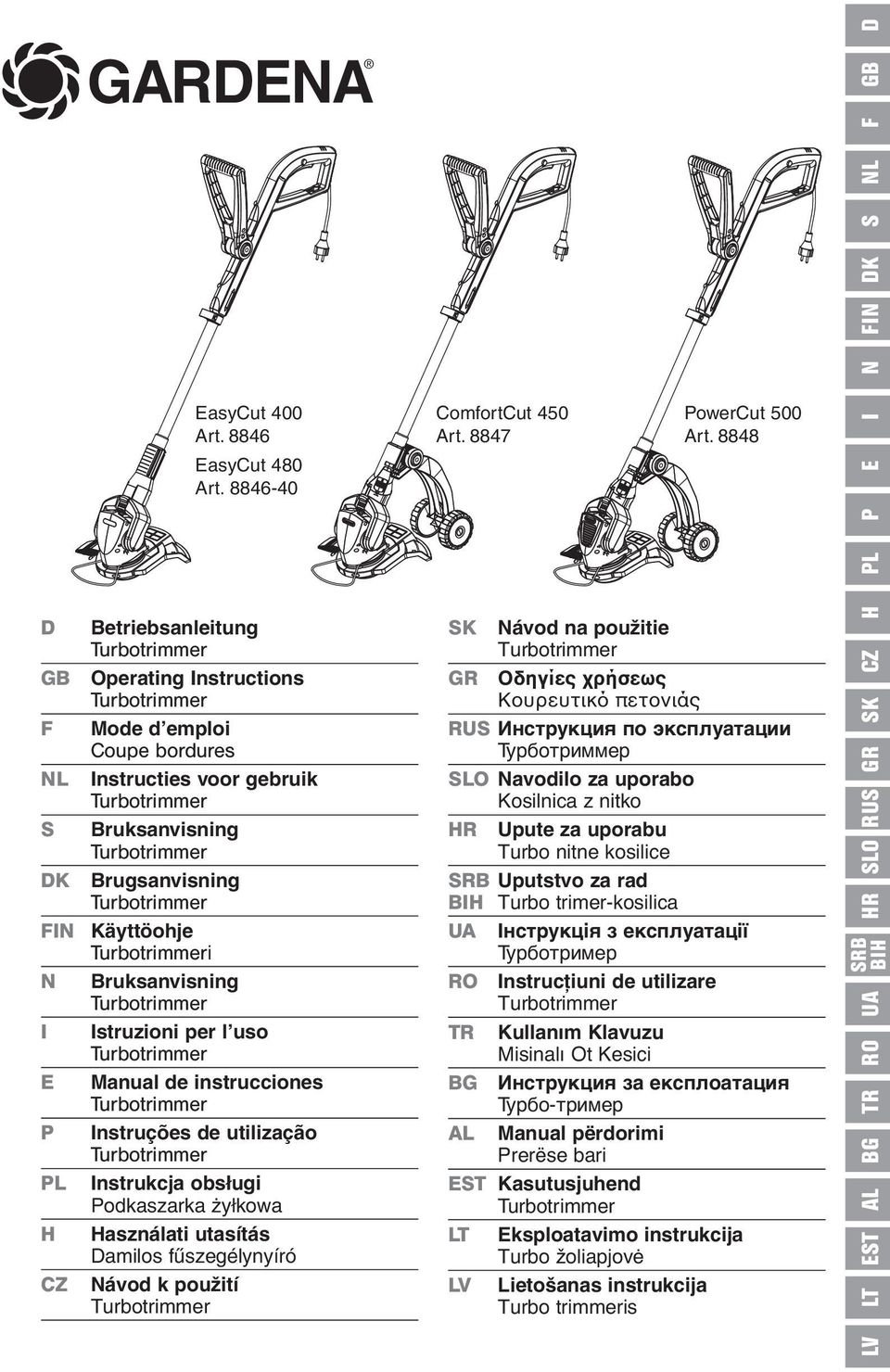 uso E Manual de instrucciones P Instruções de utilização PL Instrukcja obsługi Podkaszarka їyіkowa H Használati utasítás Damilos fыszegйlynyнrу CZ Návod k použití SK Návod na použitie GR Οδηγίες