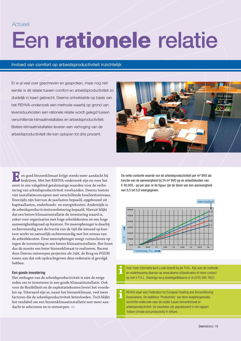 Deerns ontwikkelde op basis van het REHVA-onderzoek een methode waarbij op grond van levensduurkosten een rationele relatie wordt gelegd tussen verschillende klimaatinstallaties en