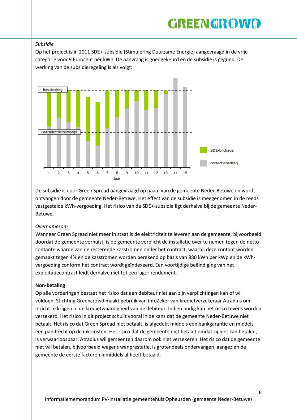 Het effect van de subsidie is meegenomen in de reeds vastgestelde kwh-vergoeding. Het risico van de SDE+-subsidie ligt derhalve bij de gemeente Neder- Betuwe.