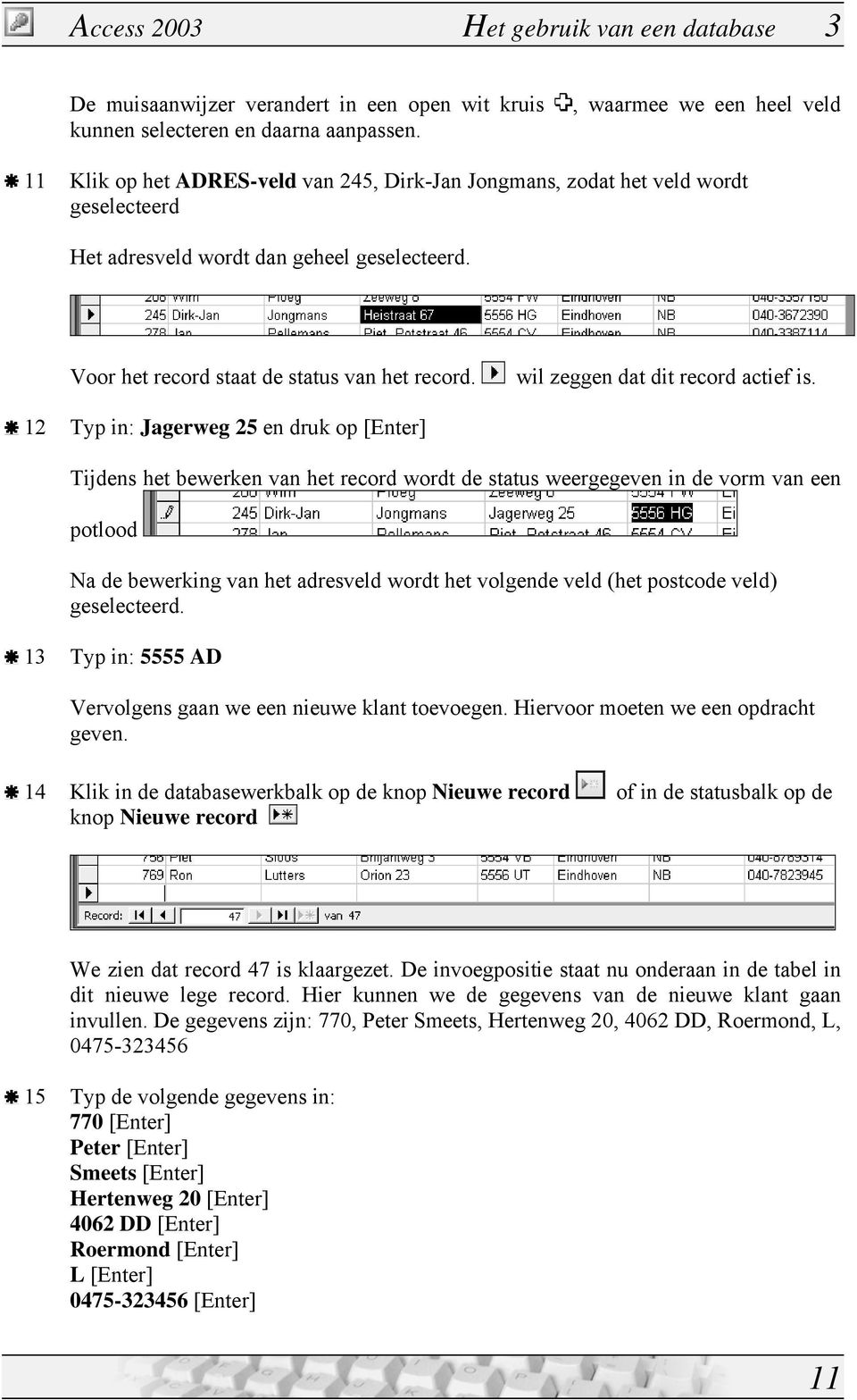 Voor het record staat de status van het record. wil zeggen dat dit record actief is.