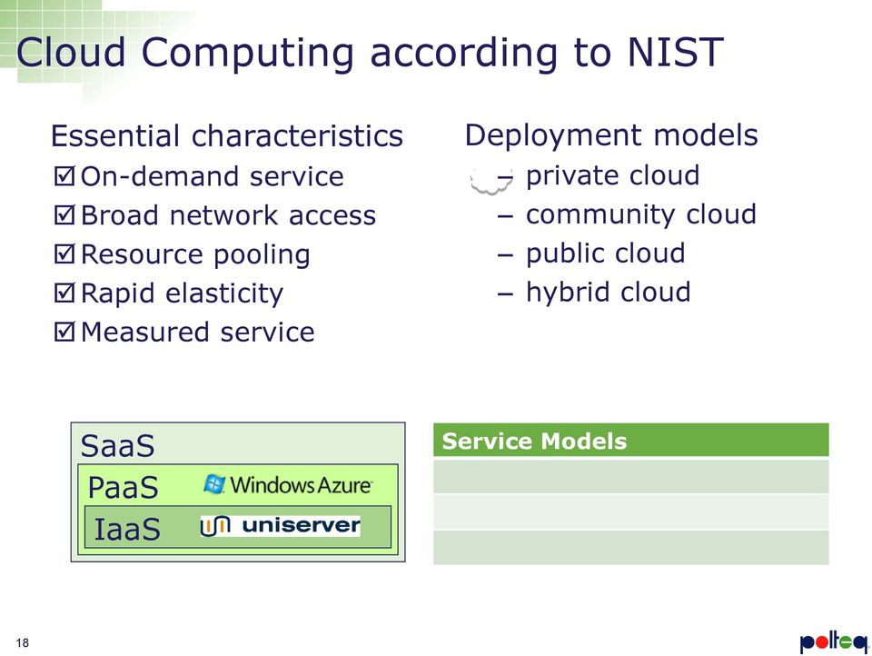 private cloud community cloud public cloud hybrid cloud SaaS PaaS IaaS Service Models