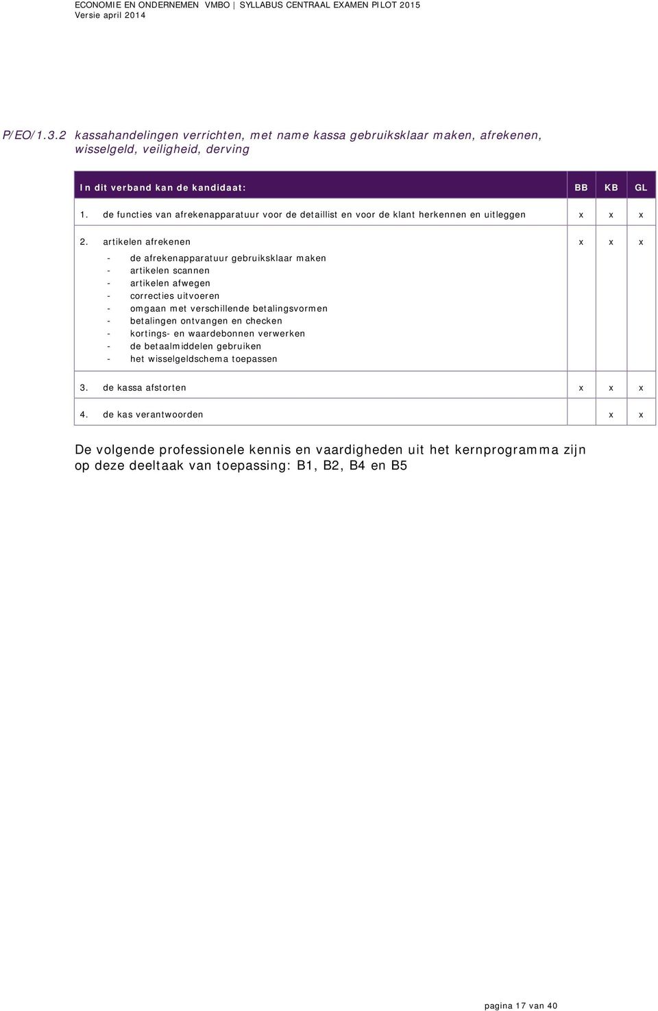 artikelen afrekenen - de afrekenapparatuur gebruiksklaar maken - artikelen scannen - artikelen afwegen - correcties uitvoeren - omgaan met verschillende betalingsvormen -