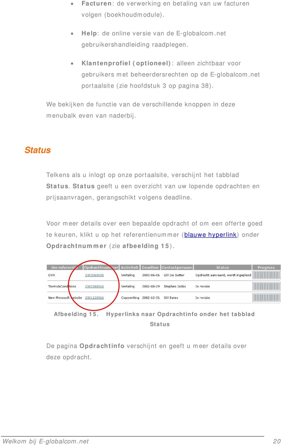 We bekijken de functie van de verschillende knoppen in deze menubalk even van naderbij. Status Telkens als u inlogt op onze portaalsite, verschijnt het tabblad Status.