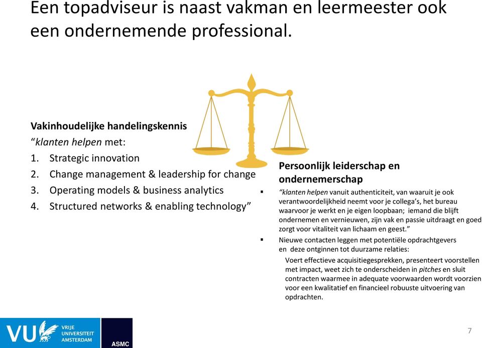 Structured networks & enabling technology Persoonlijk leiderschap en ondernemerschap klanten helpen vanuit authenticiteit, van waaruit je ook verantwoordelijkheid neemt voor je collega s, het bureau